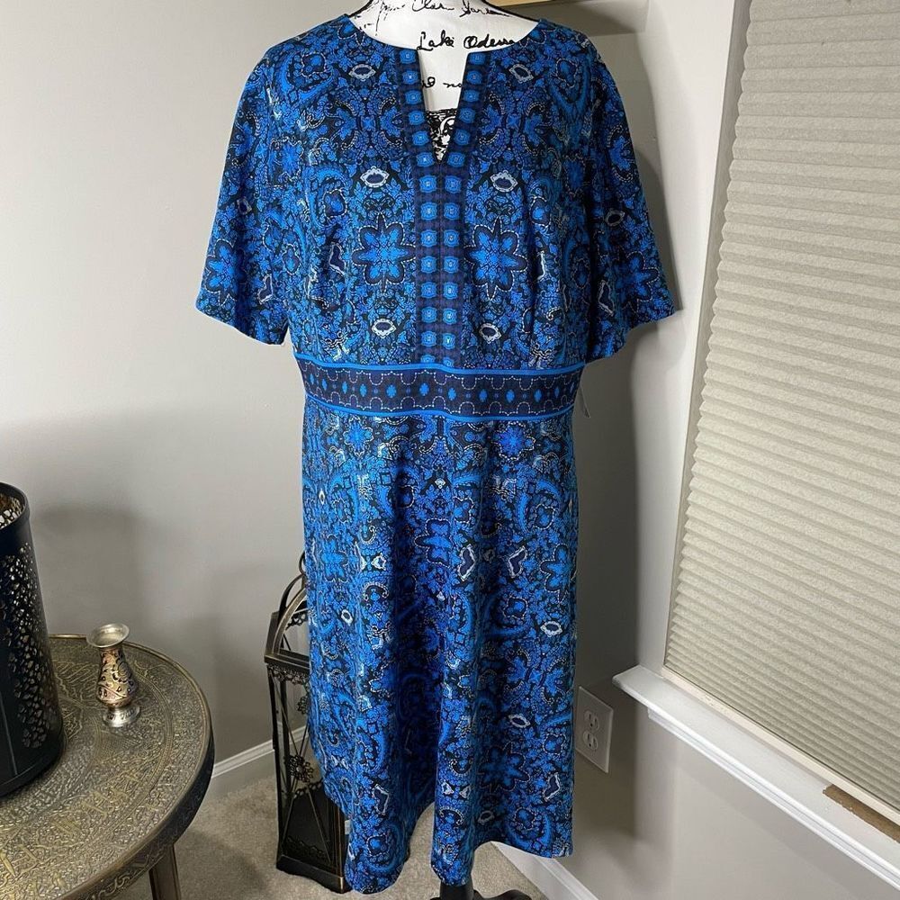 London Style Midi Dress Blue Black 18W